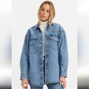 Levi's Dylan Denim Western Shirt Jacket in Blue Cotton Indigo Stonewash, Small